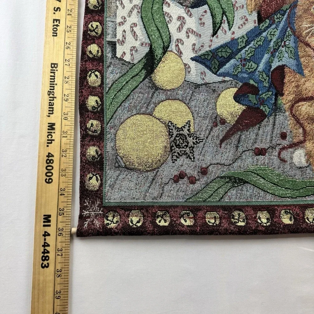 Vtg Christmas Cats Tapestry‎ Wall Hanging Holiday Kittens Tree Gifts 36x26